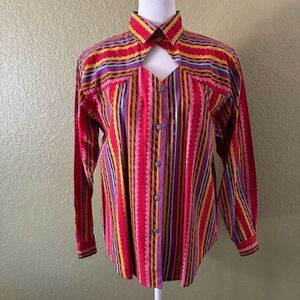 Rodeo Western Wear Women’s M Custom Multi Colored Cowboy Button Down Top Shirt